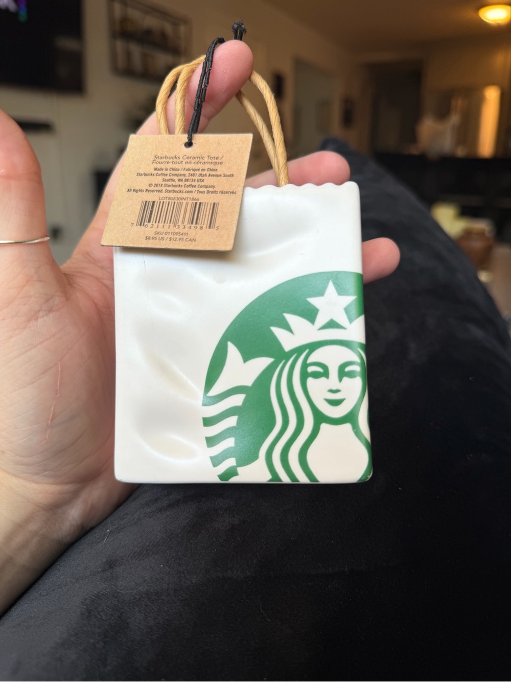 2018 Starbucks Ceramic Tote Bag Ornament Green Siren Logo NWT